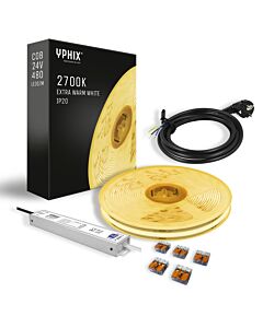 Complete LED Strip Set 5m extra warm-wit 2700K COB 480 led's  + 24V - 100W transformator