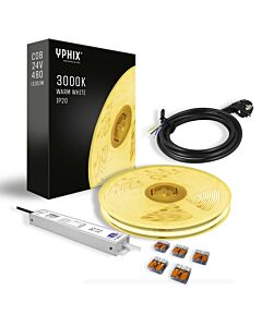 Complete LED Strip Set 5m warm-wit 3000K COB 480 led's  + 24V - 100W transformator