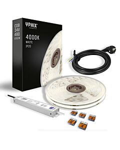 Complete LED Strip Set 5m wit-licht 4000K COB 480 led's  + 24V - 100W transformator
