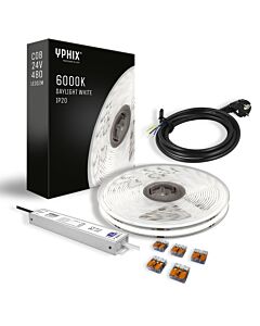 Complete LED Strip Set 5m Daglicht wit 6000K COB 480 led's  + 24V - 100W transformator