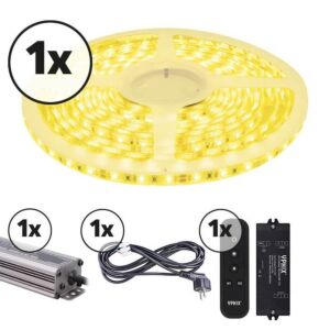 LED strip 5m complete set 12V 3000K IP65 dimbaar 300 SMD 2835 LEDS