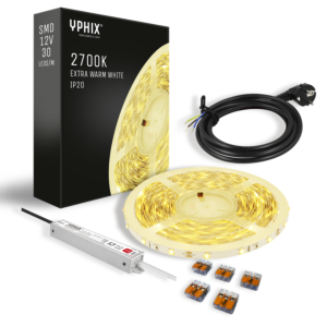 Complete LED Strip Set 5m - extra warm wit 2700K - 150 SMD inclusief 12V - 24W transformator