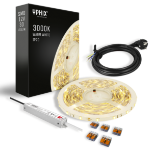 Complete LED Strip Set 5m - warm wit 3000K 150 SMD - inclusief 12V - 24W transformator