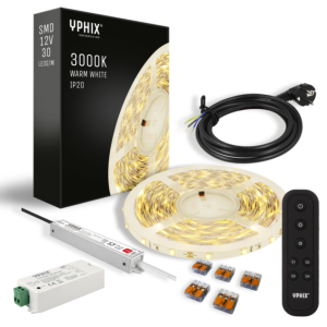 Complete dimbare LED Strip set 5m 3000K - 150 SMD led's – incl. LED Dimmer, Afstandsbediening en 12V - 24W voeding