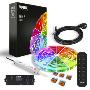 Complete 12V RGB LED strip bundel Set – inclusief Dimmer, Afstandsbediening en Aansluitsnoer