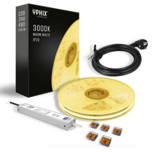 Complete LED Strip Set 5m warm-wit 3000K COB 480 led's  + 24V - 100W transformator