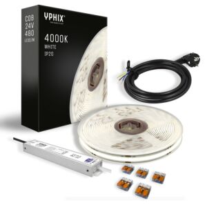 Complete LED Strip Set 5m wit-licht 4000K COB 480 led's  + 24V - 100W transformator