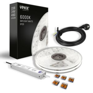 Complete LED Strip Set 5m Daglicht wit 6000K COB 480 led's  + 24V - 100W transformator