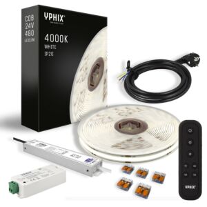 Complete dimbare LED Strip Set 5m wit-licht 4000K COB 480 led's incl. LED Dimmer, Afstandsbediening - 100W transformator