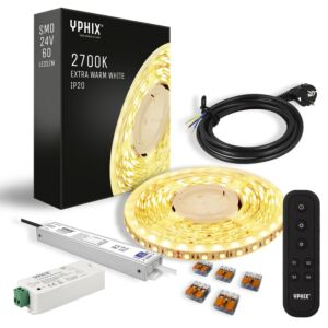 Complete dimbare LED Strip Set 5m extra warm wit 2700K - SMD 60 led's  + 24V - 100W transformator