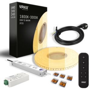 Complete dimbare LED Strip Set 5m Dim to Warm -1800K - 3000K SMD 240 led's  + 24V - 100W transformator