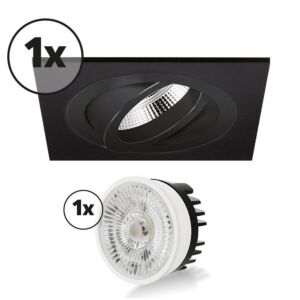 Inbouwspot complete set Torino vierkant 4W zwart kantelbaar dimbaar