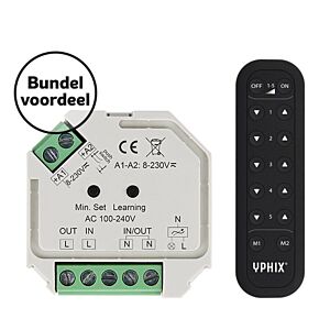 Draadloze LED dimmer 230V complete set incl. 5 zone RF afstandsbediening