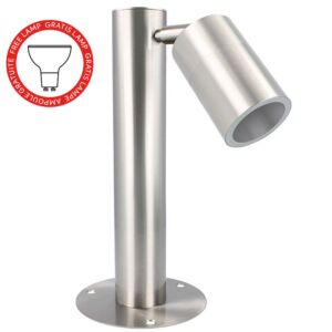 Staande buitenlamp Nalo laag enkel GU10 rond RVS IP54 + gratis lamp