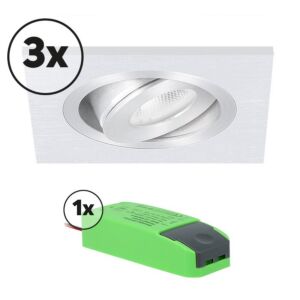 Complete set LED inbouwspot 3x Alba vierkant 3W 2700K aluminium IP65 dimbaar kantelbaar