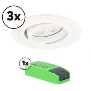 Complete set LED inbouwspot 3x Montella rond 5W 2700K wit IP65 dimbaar kantelbaar