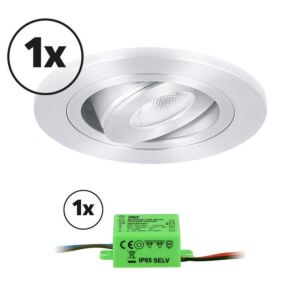 Complete set LED inbouwspot 1x Monza rond 3W 2700K aluminium IP65 dimbaar kantelbaar