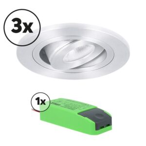Complete set LED inbouwspot 3x Monza rond 3W 2700K aluminium IP65 dimbaar kantelbaar