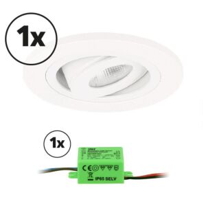 Complete set LED inbouwspot 1x Monza rond 3W 2700K wit IP65 dimbaar kantelbaar