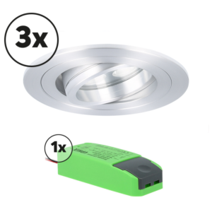 Complete set LED inbouwspot 3x Montella rond 5W 2700K aluminium IP65 dimbaar kantelbaar