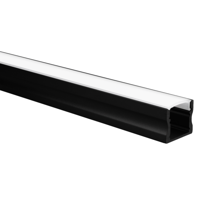 LED strip profiel Potenza zwart (RAL 9005) hoog 5m (2 x 2,5m) incl. melkwitte afdekkap