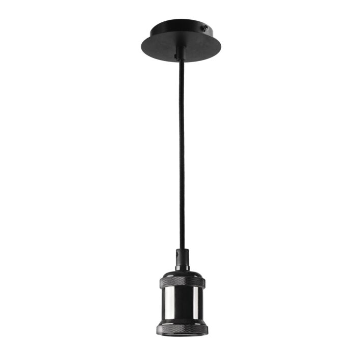 E27 LED Lamp Pendel zwart 120cm met plafond afdekplaat
